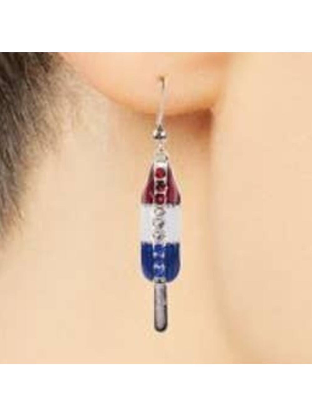 Silver Red White Blue Enamel Popsicle Dangle Earrings ~ NEW